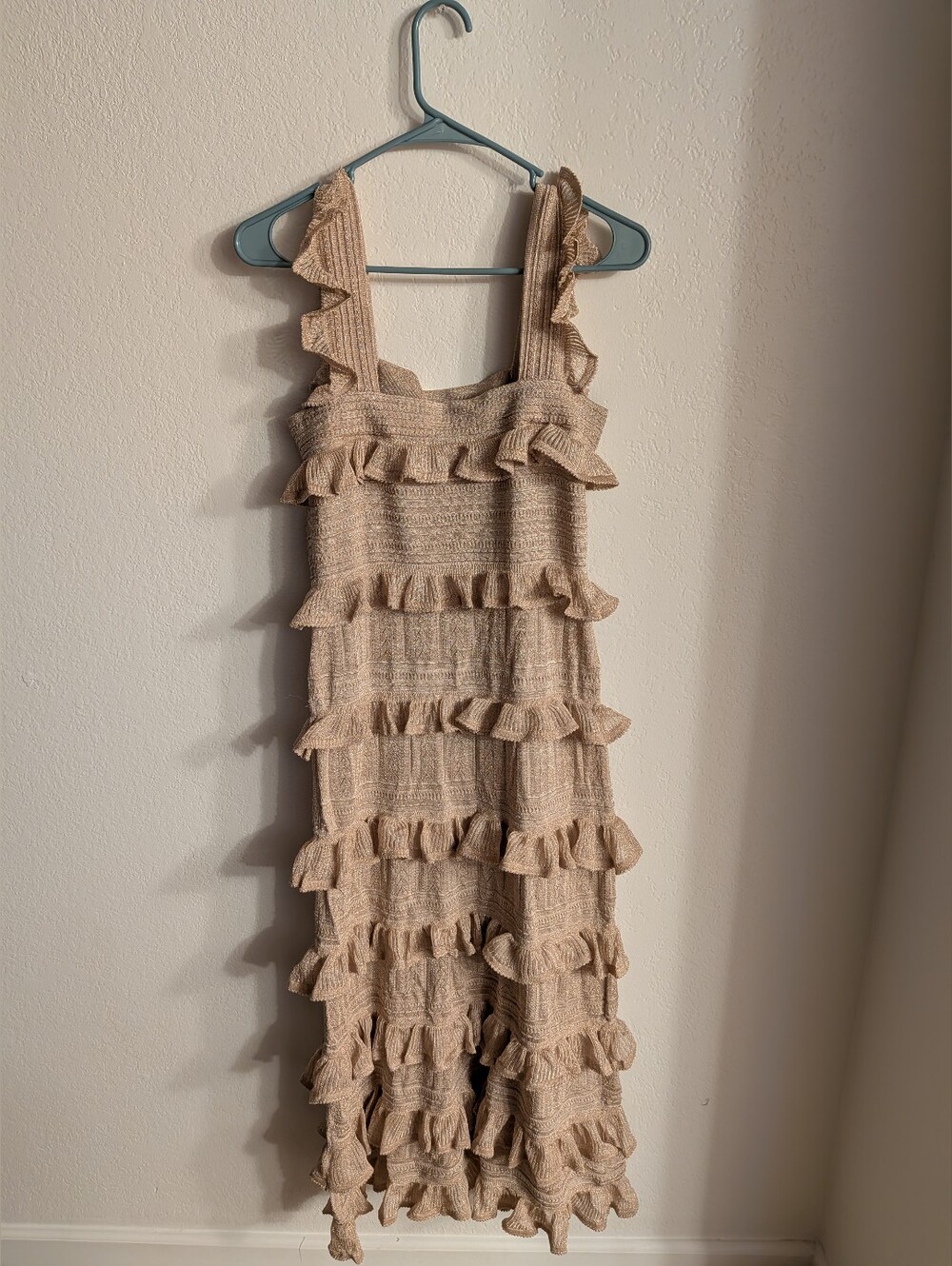 Zimmermann Neutral Beige Ruffle-Tier Midi Dress